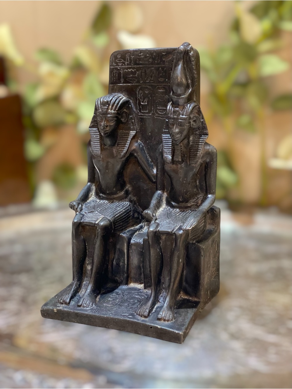Vintage Bookend Egyptian King Queen on Throne Black